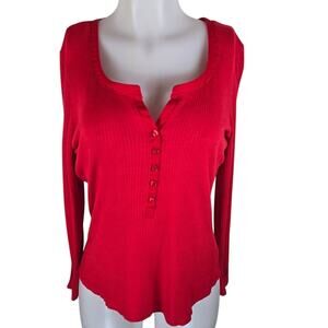 Venus Red Ribbed Long Sleeve Lightweight Athletic Women'sTop XL